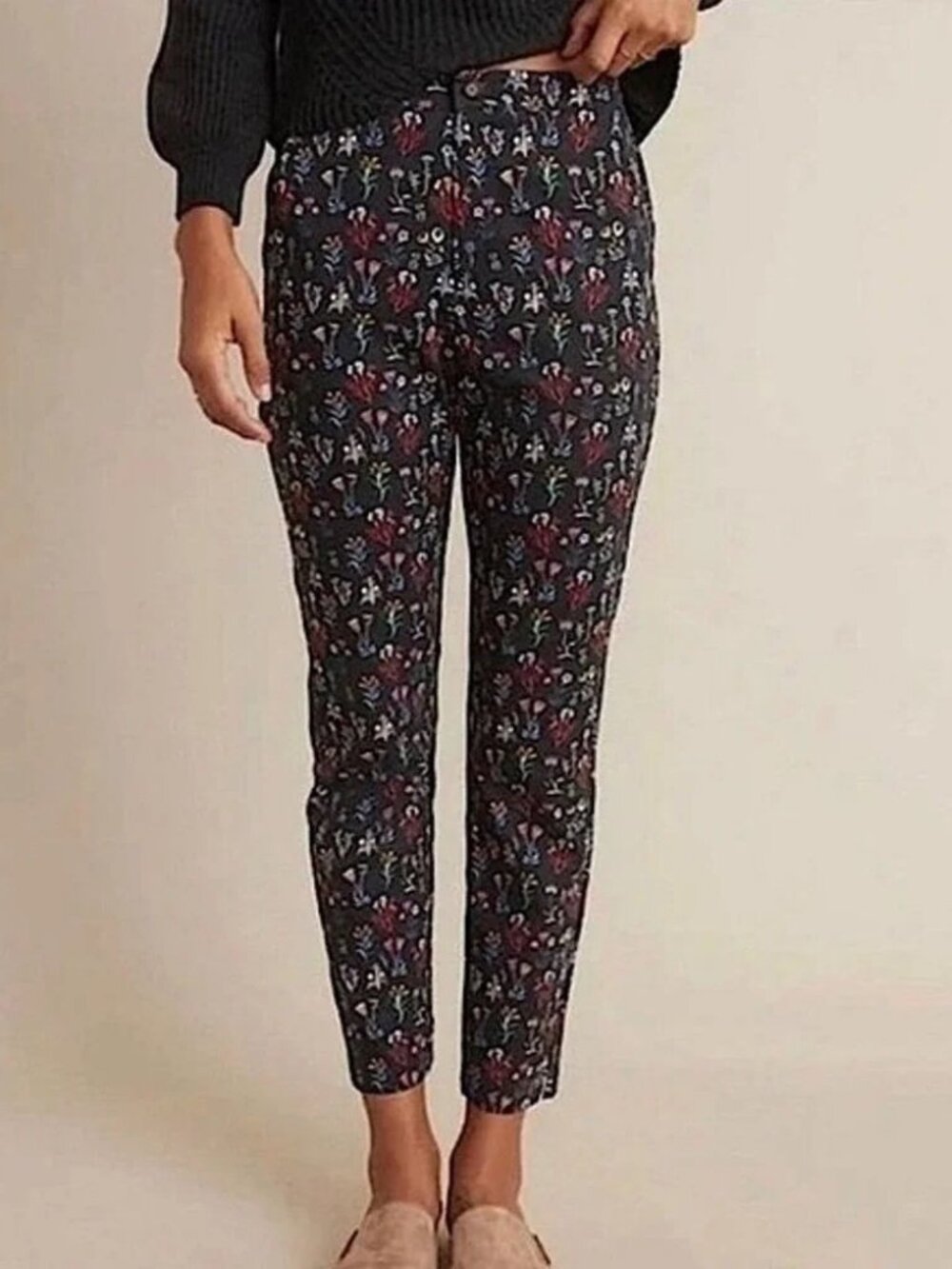 Marine Layer Allison Cropped Ankle Pants Black Floral Women's Size Small